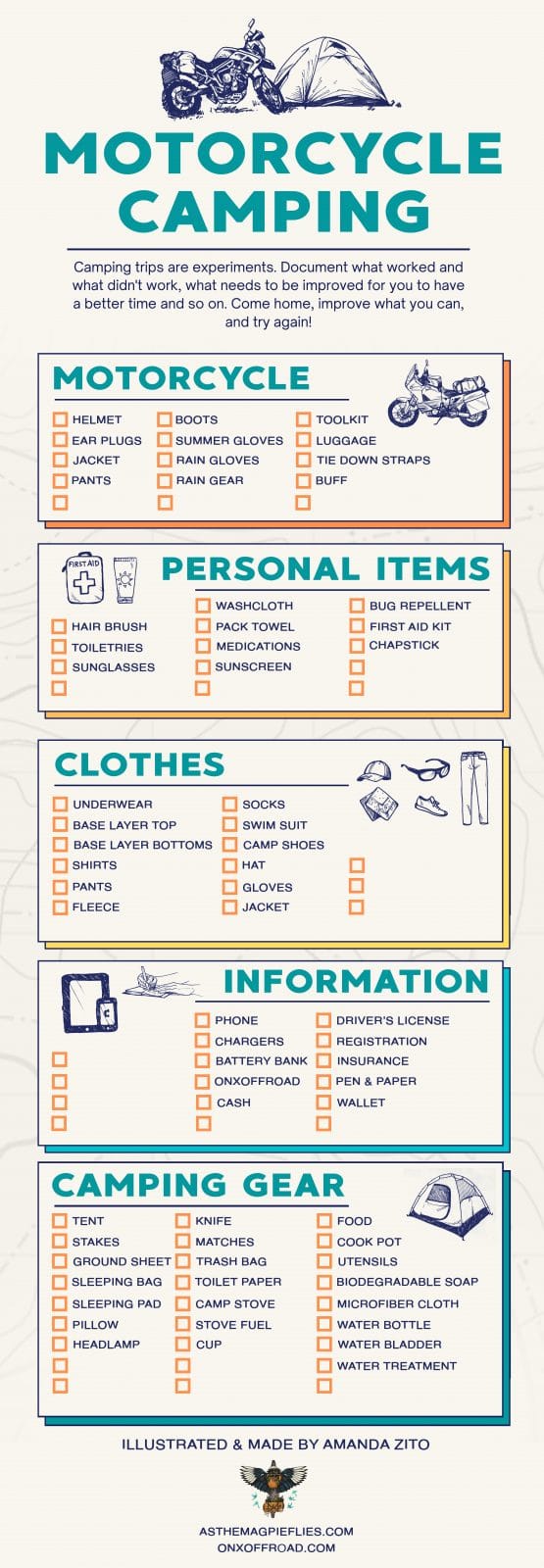 Motorcycle camping checklist